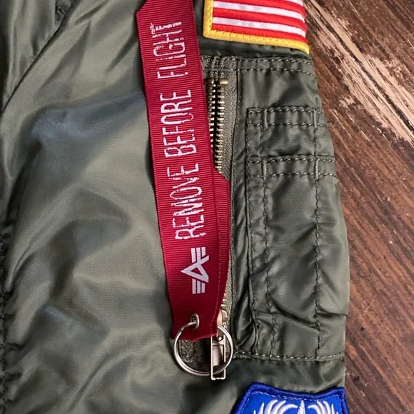Alpha Industries Green Zip Top Gun Flight Bomber Jacket MA-1 Patches Youth L - Picture 6 of 16